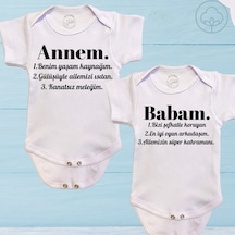 Harmandar Unisex Bebek Annem Ve Babam Yazılı %100 Organik Pamuk Kısa Kollu Bebek 2li Body Zıbın Beyaz