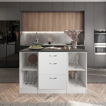 Swing Mutfak Adası -3 Çekmeceli Alt Modül- Çok Amaçlı Dolap 140 Cm Tezgah Dahil Beyaz
