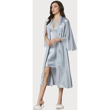 Pierre Cardin Saten Dantelli Gecelik Ve Sabahlık Takımı 4375 Mist 001