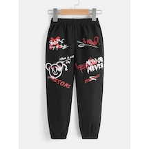 Toddler Boys Bear & Letter Graphic Elastic Waist Pants Siyah