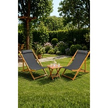 Ahşap Katlanabilir Şezlong Set, 3'lü Takım, Gürgen Ağacı, Kırmızı, Plaj, Bahçe, Teras, Balkon, 2 Şezlong Ve