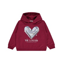 Civil Girls Kalp Baskılı 6-9 Yaş Sweatshirt - Bordo