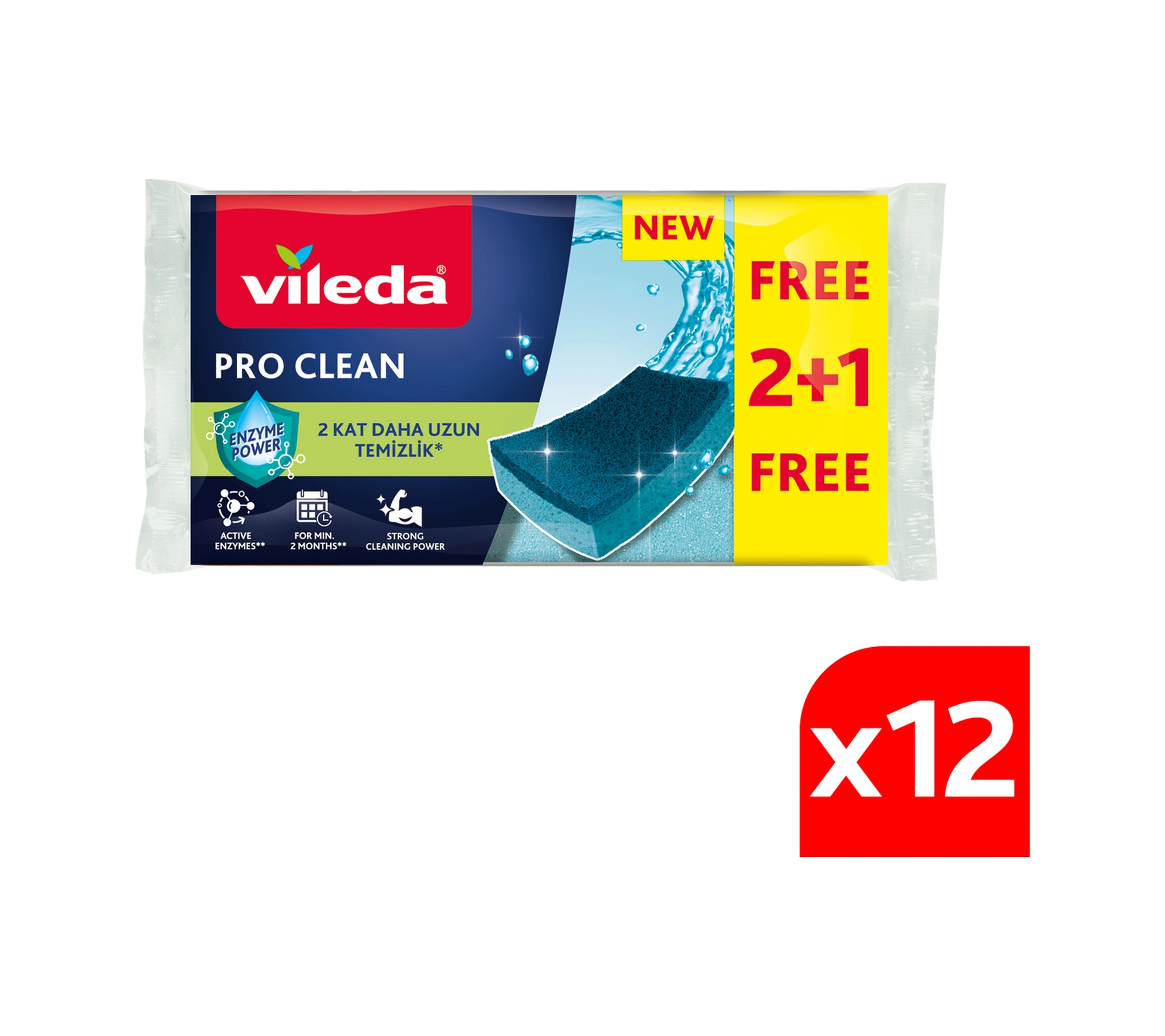 Vileda 12 Paket 3lü Pro Clean Düz Bulaşık Süngeri Vld0000000459