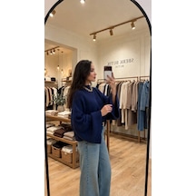 Marka Model Yarasa Kol Crop Kazak Bej - Lacivert