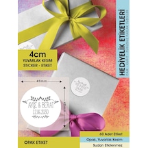 Çiçek Desenli Etiket Modeli, Düğün Hediyelik Etiket 5cm - 40 Adet Opak Sticker Siyah - Beyaz