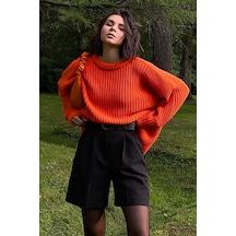 Madmext Turuncu Bisiklet Yaka Basic Kazak Mg1264 - Turuncu
