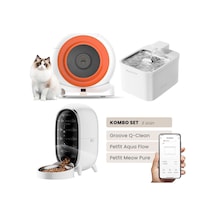 Groove Q-clean Akıllı Otomatik Kedi Tuvaleti Turuncu - Petfit Aqua Flow Akıllı Bataryalı Su Pınarı Çeşmesi + Petfit Meow Pure Akıllı Otomatik Mama Kabı Bundle