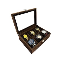 Richbox 6'lı Saat Kutusu Kahve Alcantara Süet