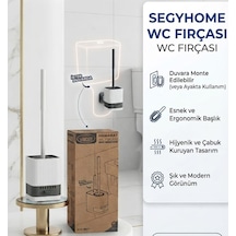 Duvara Monte Edilebilir Yapışkanlı Wc Tuvalet Fırçası Seti - Esnek Ergonomik Başlıklı Hijyenik Banyo Fırçası Duvara Asılabilir & Ayakta Kullanım Beyaz - Gri
