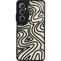 Oppo Realme C65 Bej Geometrik Tasarımlı Glossy Telefon Kılıfı Siyah