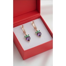 Çekirdekjewelry 925 Ayar Gümüş Mortaşli Kalplı Çilek Küpe Mor