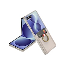 Galaxy Uyumlu Z Flip 8 Pazarplus Kıpta Yüzüklü Kartlıklı Kılıf Titanyum