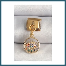 Bezos 316l Çelik Gold Renk Sallantı Renkli Zirkon Taşlı Göz Model Nomination Charm Ob 88802987