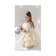 Miço Kids Kız Çocuk Kat Kat Volanlı Prenses Abiye Elbise Kırık Beyaz