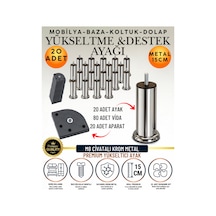 40'lı Set 20 Adet Ayak Ve Aparat 15 Cm M8 Vidalı Metal Krom Ayak Mobilya Ayağı Baza Ayağı Kanepe Ayağı Koltuk Ayağı Yatak Ayağı Yükseltme Ayağı Dolap Ayak Sehpa Sandık Ayakları Değişim Destek Ayağı Gümüş Gümüş