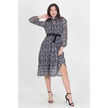 Dip Moda Kadın Puantiyeli Şifon Elbise Dpnb0005 Siyah
