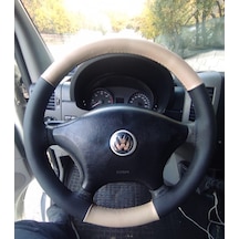 Dikişli Direksiyon Kılıfı Krem Deri Siyah Deri Vw Crafter Çıkıntısız Direksiyon İçin Siyah