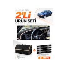 E-biz Ford Taunus 1985-1994 Uyumlu Torpido Örtüsü + Deri Bagaj Çantası Seti - Siyah-bej - Fo035