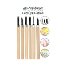 Linol Oyma Seti 6 Parça 1 Paket Ahşap Saplı 6 Bıçaklı Linol Oyma Kesme Bıçak Seti Linolyum Baskı