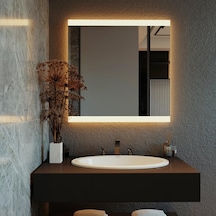 80x80 Cm Kare Led Banyo Aynası Touch Sensörlü, Dimmerli, Günışığı 3000k Sarı