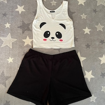 River Island River İsland Panda Desenli Ekstra Dar Kalıp Kadın Pijama Takımı Beyaz - Siyah