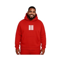 Benroma 3 Çizgi Baskılı Büyük Beden Unisex Sweatshırt Kırmızı