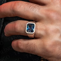 925 Ayar Gümüş Topaz Taşlı Sade Erkek Yüzük Gümüş