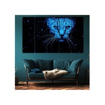 Neon Mavi Kedi, Kar - 5 Parçalı Tablo Görsel - 702504347 Görsel