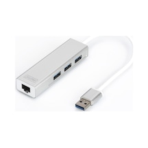 Digitus 3 Port Usb 3.0 Hub &amp Usb 3.0 Gigabit Ethernet Adaptörü, 1 X 10/100/1000 Rj45 Dişi Yuva, 1 X Usb-a Erkek Konnektör Kablolu 20 Cm, 3 X Usb 3
