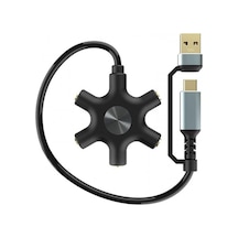 Usb A Type C Ses Kartı Ve 5 Port Kulaklık Çoklayıcı Dağıtıcı Splitter