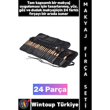 Makyajseti Profesyonel Cilt Yüz Göz Dudak Kaş Kontür Eyeliner Çantalı Makyaj Fırçası Seti 24 Parça