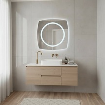 90x90 Cm Kumlama Led Duvar Aynası Touch Sensörlü, Dimmer Özellikli Beyaz Işık 6500k Kare Tasarım Beyaz