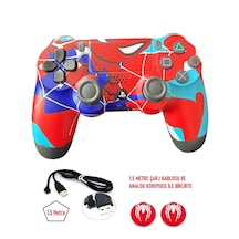 Playstation Dualshock 4 V2 Ps4 Oyun Kolu Kırmızı Örümcek Pc + Ps4 1.5mt Şarj Kablosu Ve Analog Koruyucu