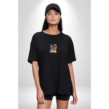 Hikaye Roman Kitabı Gerçekleşti Siyah Oversize Unisex Ön Orta Minimal Baskılı Tişört Siyah
