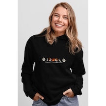 Hunors Sportswear & Company Ay Baskılı Unisex Model Bisiklet Yaka Sweatşhirt SIYAH