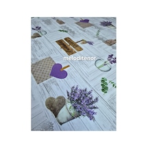 Mor Lavanta Çiçekli Yazılı Desen Yuvarlak Pvc Muşamba Masa Örtüsü Astarlı Kaymaz 140 X 140 Q Gri