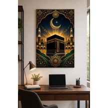 Kabe Temalı Baskılı Cam Tablo Manevi Dini Dekoratif Duvar Tablosu