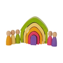 Waldorf Pastel Renkler 5'li Ev Ve 5'li Peg Bebek Seti Ahşap Oyunc