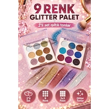 9 Renk Glitter Diamond Far Paleti - 2 Li Set Çok Renkli