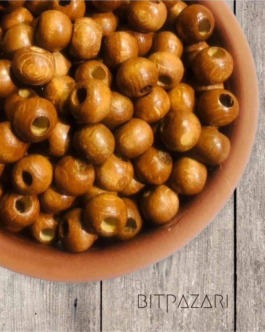 10 Mm Meşe Rengi Ahşap Boncuk - 100 Gram