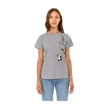 Vıshenka Kadın Gri Compact Penye Pamda Baskılı T-Shirt Gri