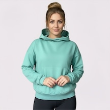 Oversize Kanguru Cepli Kapüşonlu Sweatshirt Turkuaz