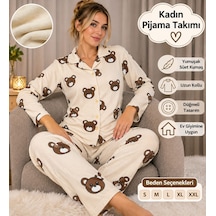 C&City Ayıcık Desenli Pijama Takımı Açık Krem