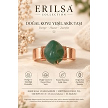Sertifikalı Koyu Yeşil Akik Taşı Doğal Taş Yüzük Bakır Kasa Ayarl Çok renkli