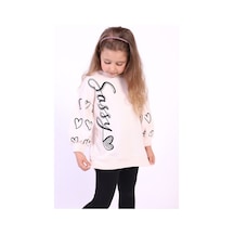 Toontoy Kız Çocuk Baskılı Balon Kol Sweatshirt Pudra