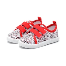 Çiçek Desenli Çift Cırtlı Keten Spor Çocuk Ayakkabısı-kırmızı-f-498 Kırmızı