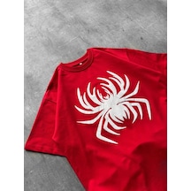 Barlashive Erkek Örümcek Baskılı Tişört Kısa Kollu Bisiklet Yaka T-shirt - Kırmızı Çok Renkli
