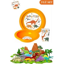 Flosoft Lisanslı Dino Club Çocuk Kahvaltı Seti, Dinozorlar Desenli Kase Tabak Bardak 3 Lü Yemek Seti Çok renkli