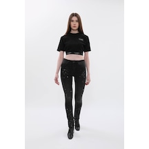 Kadın Yüksek Bel Skinny Fit Dar Paça Benekli Füme Jean Pantolon Çok Renkli
