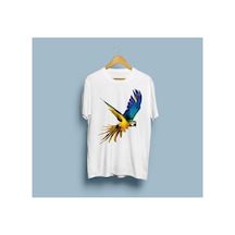 Bahriyeli Collection Oversize Amerikan Papağanı Tasarım Unisex T-shirt Beyaz